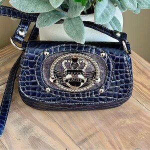 Kathy Van Zeeland Blue Croc Embossed Crossbody Bag